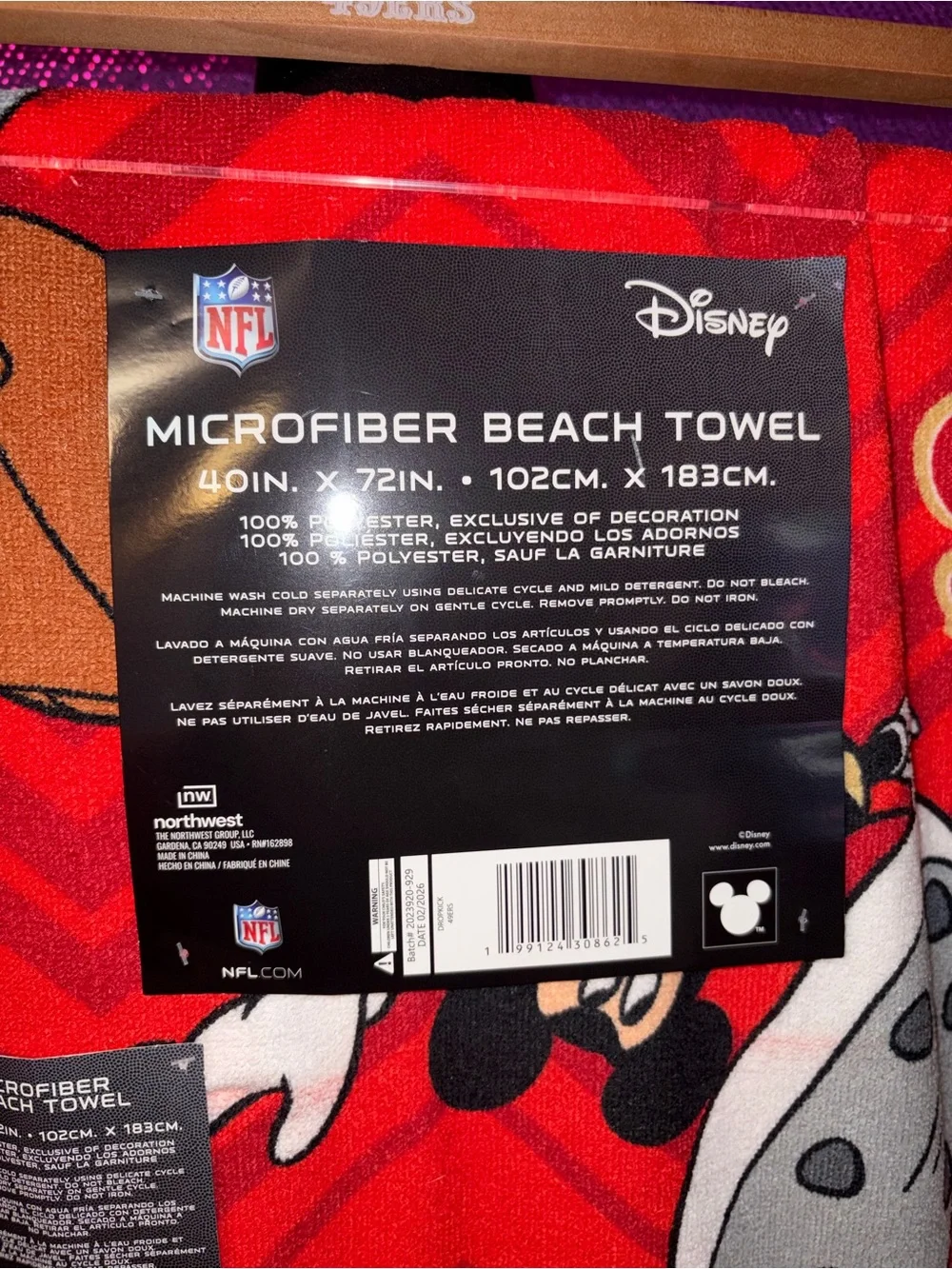 Disney Mickey Mouse San Francisco 49ers NFL Microfiber Beach Towel 40x72 New